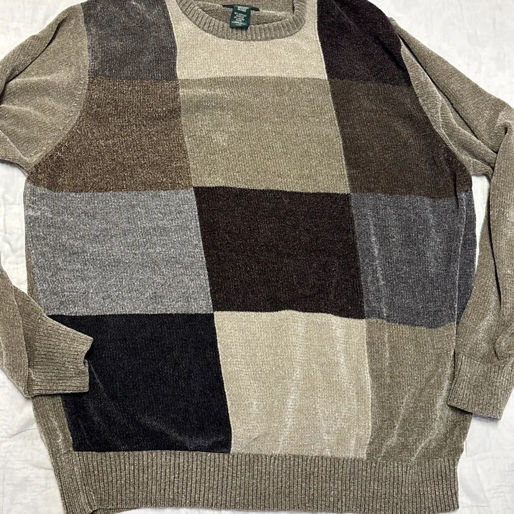 Vtg David Taylor Sweater Mens XL Crewneck Color Block  Chunky‎ Fisherman Brown